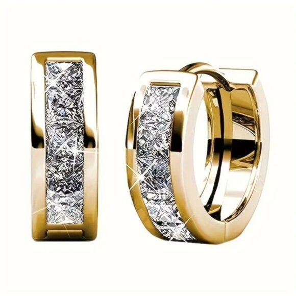 Simple Sparkling Gold Cubic Zirconia Hoop Earrings - Picture 6 of 6